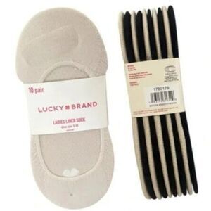 LUCKY BRAND No Show‎ Socks 5 Nude/5 Black Ladies Liner Socks Shoe Sz 5 to 10 NWT